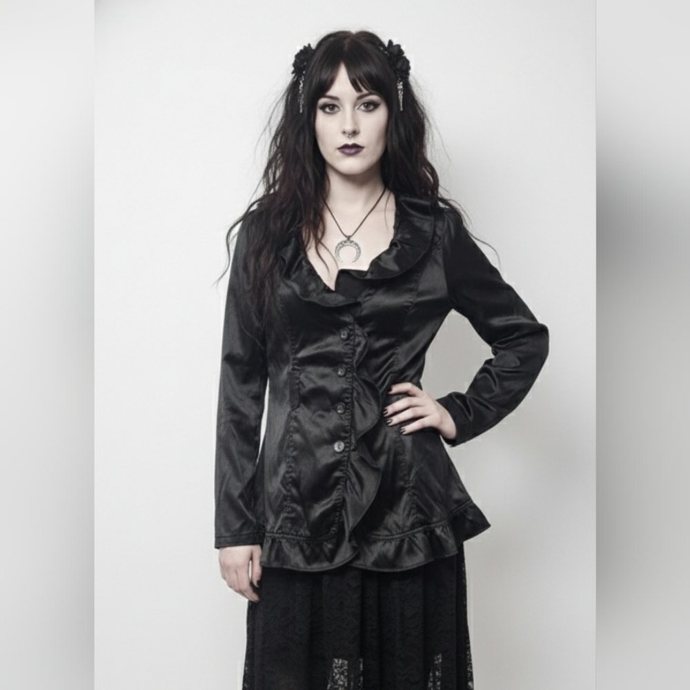 Dots Jacket Black Goth Whimsigoth Satin Ruffle Y2K Punk XL